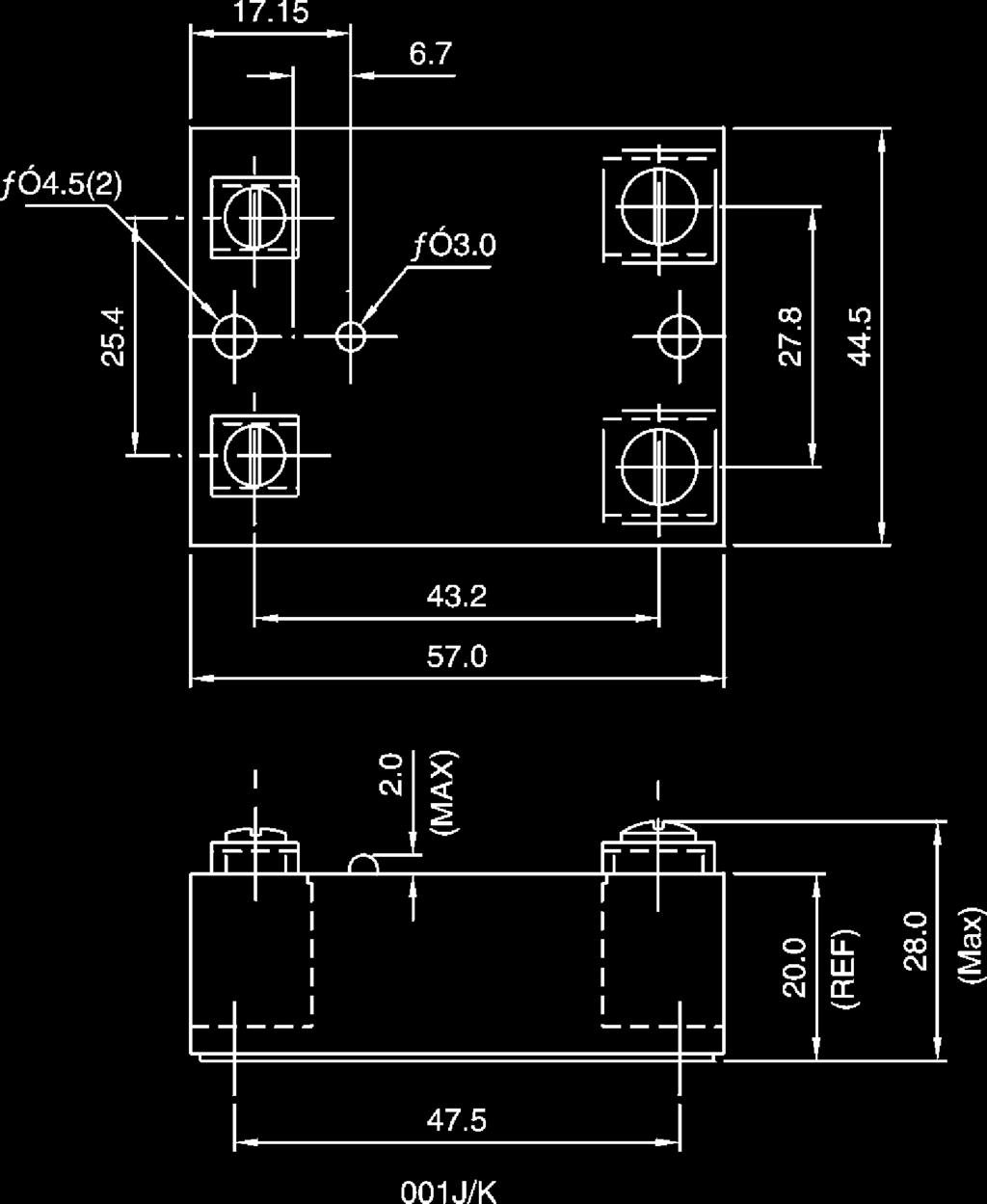 Single Phase SSR (440VAC) INPUT :A C Control, OUTPUT :Back-to-Back SCR Series : 001 SJ/K A = 3.2 C/W B = 1.0 C/W C & D = 0.