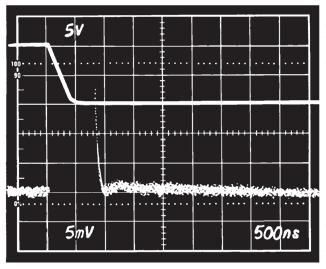 Figure a. Settling Characteristics to + V Step Upper Trace: Output of Under Test ( V/Div) Lower Trace: Amplified Error Voltage (.%/Div) 3 2 4 8 7 6 Figure 7.