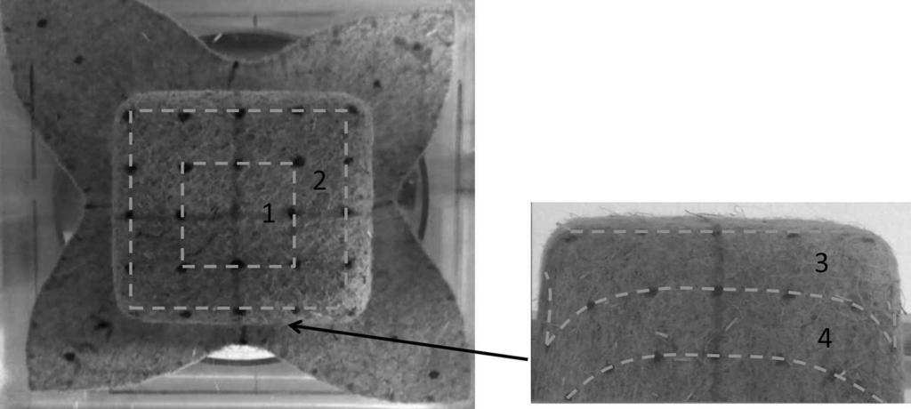 Fig. 14. The deformed zones after square box preforming. during the manufacturing process, the results of the tensile test should be observed with a certain care.