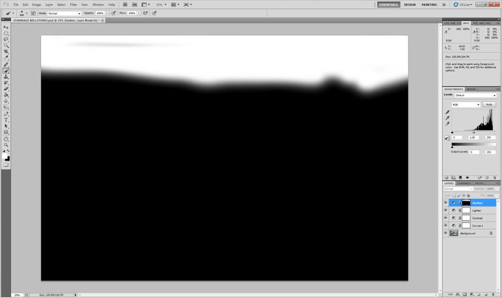 Page5 9. This Darken Levels adjustment Layer is now ready to use. (a) Make sure the the Darken Levels adjustment Layer is selected. (a) Select the brush tool.
