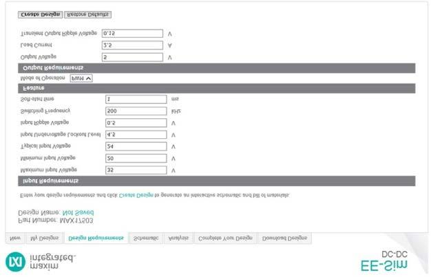 Figure 5. Enter the design requirement parameters. Click the EE-Sim simulation tool and enter the application parameters.
