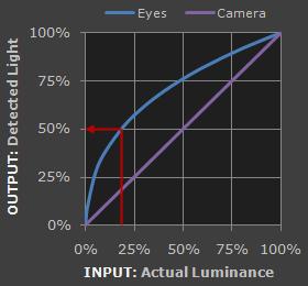 Perceived vs measured brightness by human eye Human-eye response (measured brightness) is linear.