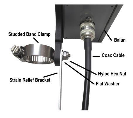 Loosely mount the DXE-CSR8X-1 Cable Strain Relief bracket to the DXE-BMB-4P bracket using the DXE-ECLS-150 Studded Band Clamp,