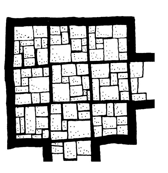 7 A 0 x0 room with passages on two adjacent walls.