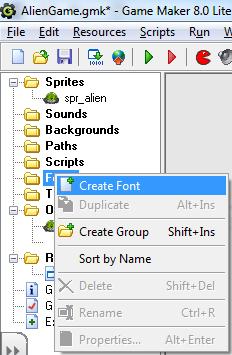 This will bring up the Font properties window, where you need to name your font object (e.g. font_score) and set the font type, font size, etc.