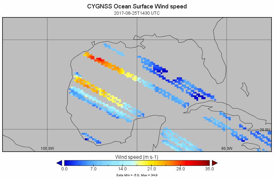 Prior to Landfall on August 25, 2017 Courtesy Chris Ruf (PI) CYGNSS Level 3