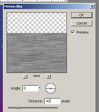 Fill the selection with White. 5. Select Noise>Add Noise from the Filter menu. Set the Amount to 400, and make the noise Gaussian and Monochromatic. 6. Select Blur>Motion Blur from the Filter menu.