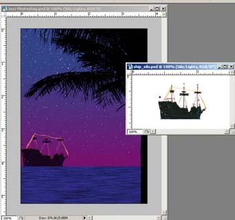 Hold down the Shift key and drag the palm tree layer into your document. 3. Using the Move tool, reposition the palm tree within the layer as shown below.