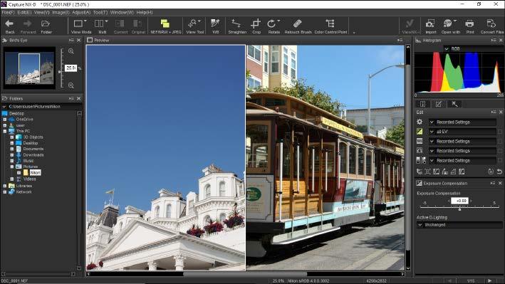 Image adjustments apply only to the selected preview, as do the histogram and navigation palette displays.