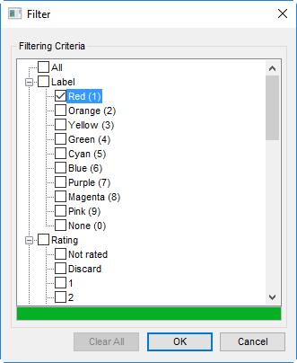 Filter bar 2 Choose a filter or filters from the options in the filter bar. A dialog will be displayed where you can select filters.