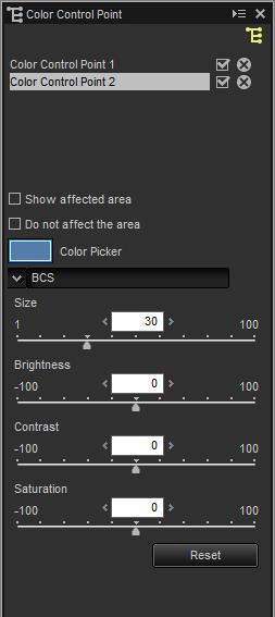 Adjusting Selected Colors (Color Control Points) 4 Drag the handles of the adjustment sliders left or right to adjust the selected color.