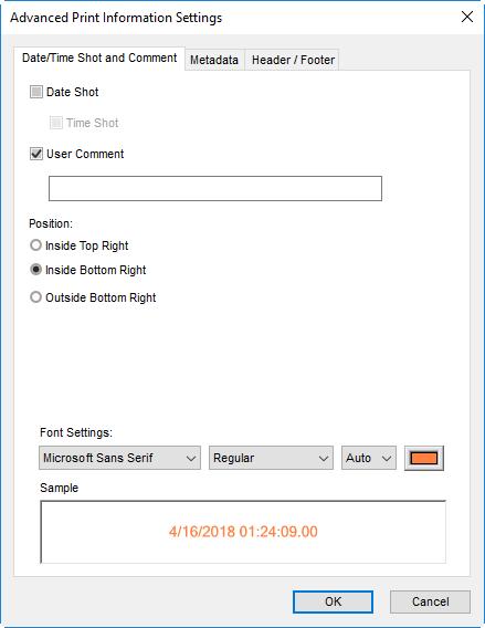 Printing Image Information To choose the information printed under each picture, select Print Information in the Print dialog (page 47), click Settings, and adjust the settings described on the
