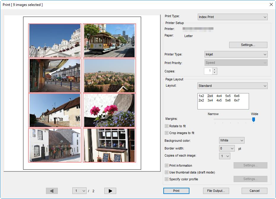 Index Prints To print multiple images per page, select Index Print for Print Type in the Print dialog (page 47).