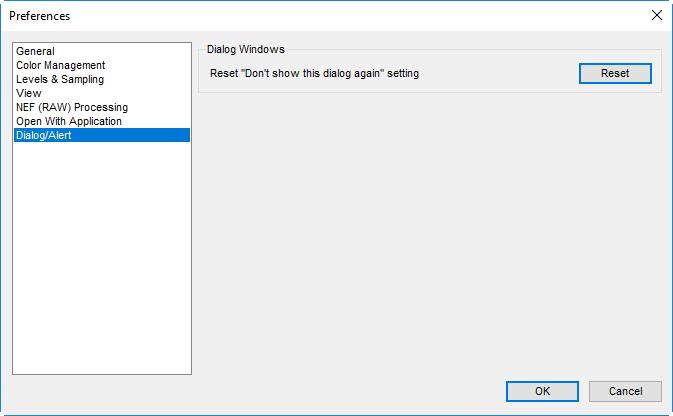 Preferences Dialog/Alert q q Dialog Windows: Click Reset to reset the Don t
