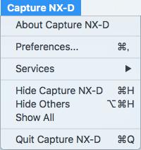 Menu Guide The Capture NX-D Menu (Mac Only) About Capture NX-D: Display the product version number. Preferences: Open the Capture NX-D preferences dialog (page 51).