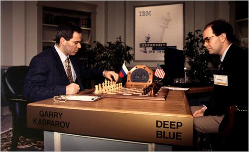 Machine beats man. [February 1996] First computer program to win a chess game against reigning world champion. Q.