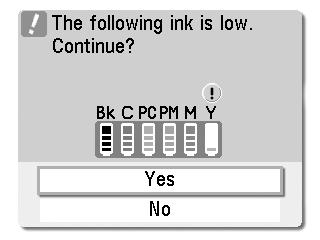 Knowing When to Replace Ink Tank If an ink tank needs replacing, Alarm lamp lights. Confirm the message displayed on the LCD. Ink is low: The symbol appears above an ink tank that is low.