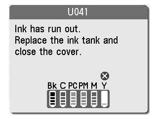 To cancel printing, select No and then press the OK button. Low ink tank Ink is out: The symbol appears above an empty ink tank.