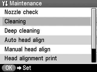Print Head Cleaning Clean the print head if missing lines or white stripes appear in the printed nozzle check pattern.