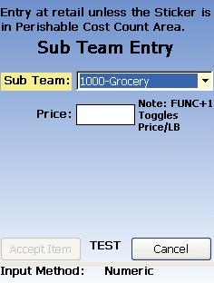 SUB TEAM ENTRIES If a Sub Team needs to be entered key a Zero at the barcode field and Press