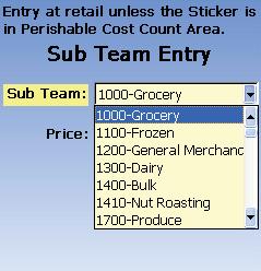 Choose the Sub Team from the drop down Menu and Press ENT. Key in the Price and Press ENT.