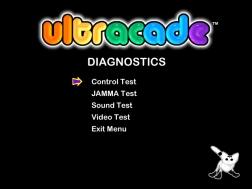 3.6.3 DIAGNOSTICS The diagnostics option will enter you into a sub-menu displaying the different daignostics you can run on your ULTRACADE. FIGURE 3-14 JAMMA TEST FIGURE 3-12 DIAGNOSTICS SUB-MENU 3.6.3.1 CONTROL TEST This test is used to check the functionality of the player controls.