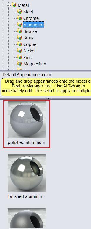 To add the appearance to the handle only, drag the color image onto the handle. A small menu next to the cursor will appear with several options for applying the appearance.