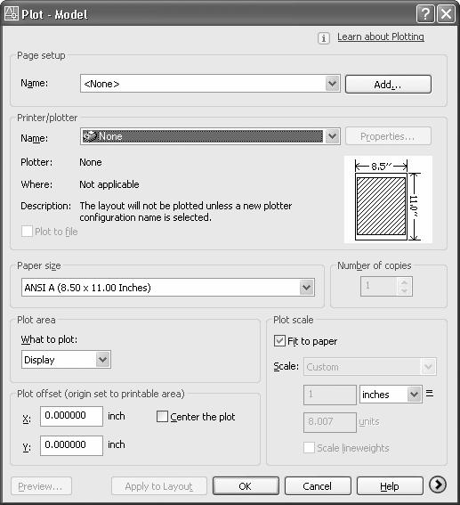 Crash Course Introduction (the Basics) Figure 2-5.1 Plot Dialog Box; basic options 4. Make the following adjustments: (Figure 2-5.1) a. Select a Printer you have access to. b. Paper size: Letter (8.