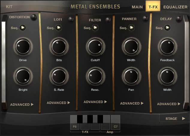 3 Common Features The following are features that can be found in all the included instrument types. 3.1 Trigger FX The Trigger FX are effects that are triggered with MIDI Keys F6-A6.