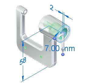 Notice that the dimensions associated with the hole feature are automatically displayed, as shown below.