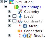 to close the Update the mesh and solution Display the Simulation pane, and notice that an out of date symbol displayed next to the constraints and results.