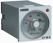 Analogue temperature controllers CT8A Input by J-K thermo-couple or by thermo-resistance Pt 00 (-wire) regulation modes : ON/OFF or proportional derivative selected by wiring Relay output