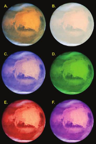 Figure 2. How Filter Colours Affect a Planet s Appearance: In this computer simulation, the effect of colour filters on the appearance of Mars is shown.