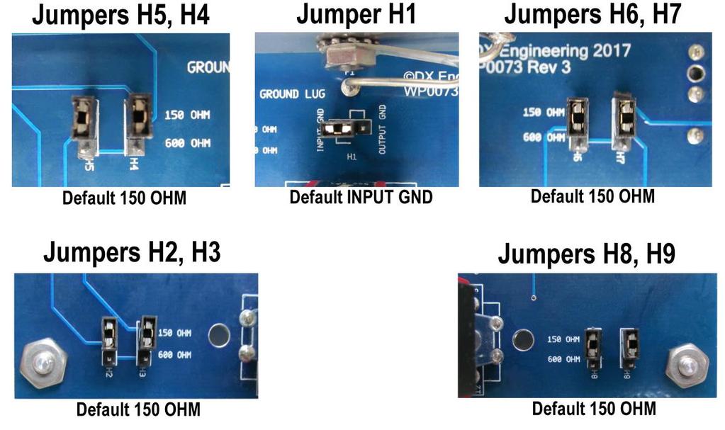 Audio Impedance Jumpers H2-H9 The audio impedance jumpers select different winding configurations of the audio isolation transformers to vary