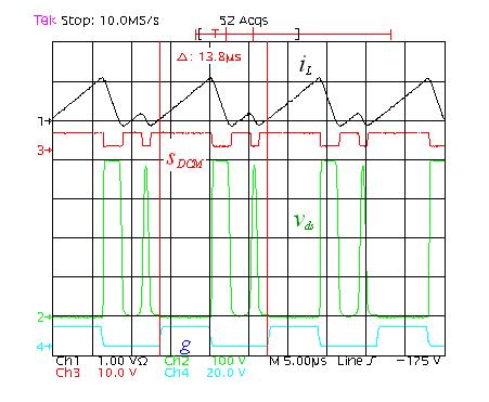 19: Experimental boost PFC converter waveforms in DCM, inductor current