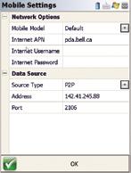 Network Options, set Format. Press Setup to APN for internet access.