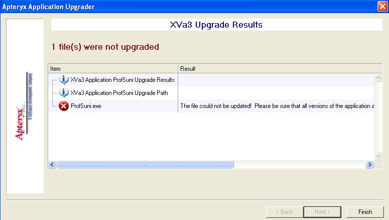 VII:ProfSuniSoftwareUpgradeError Symptoms: After downloaded the software upgrader and trying to run it, the following message is displayed: