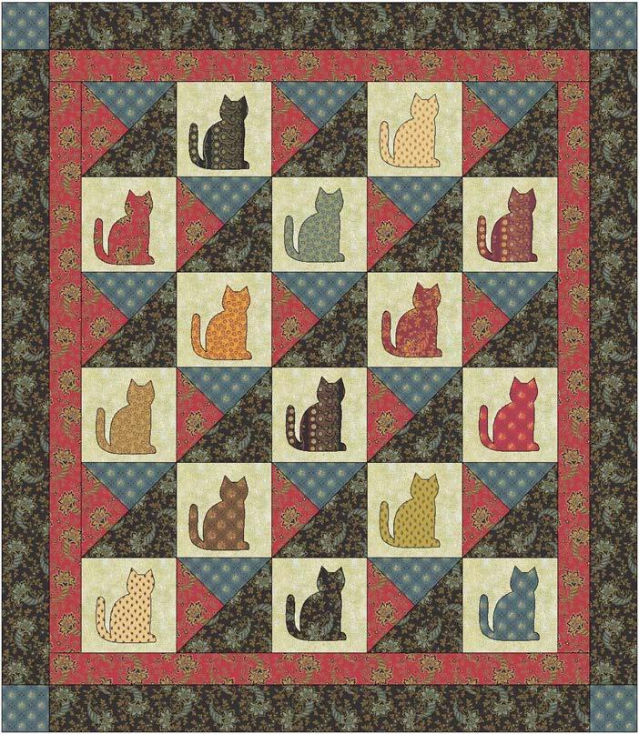 Assemble the Quilt Top 1. Lay out blocks as shown. 2. Pin and sew blocks into rows alternating between Cat Blocks and Alternate Triangle Blocks. Press seams toward the Cat Blocks. 3.