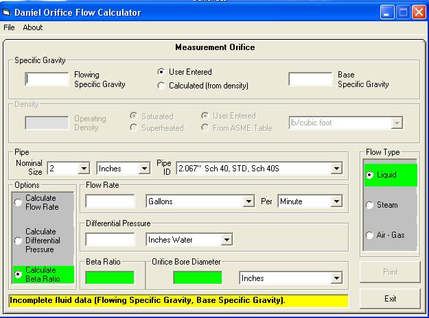 Sizing Tool Software Liquid Ultrasonic Meter Sizing Tool Software Orifice Flow Calculator