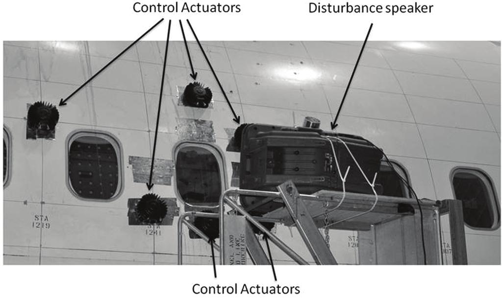 S. Griffin et al. / Adaptive noise cancellation system for low frequency transmission of sound in open fan aircraft 997 Fig. 11. Photograph of disturbance speaker and control actuators for f1 tone.