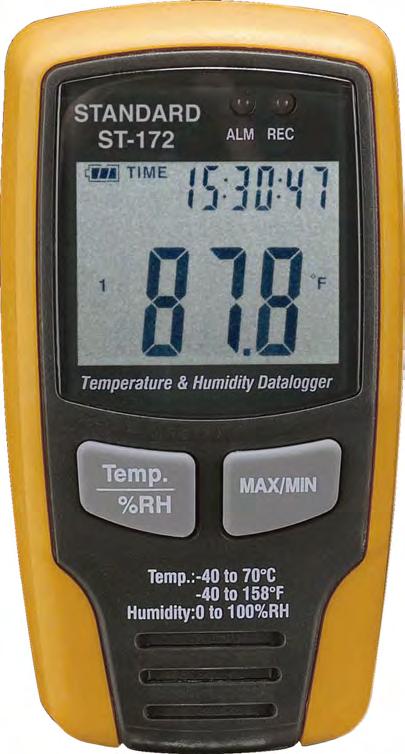TEMPERATURE & HUMIDITY DATALOGGER The ST172 is used to monitor temperature and humidity values efficiently and conveniently for long periods of time by using the datalogger functionality.