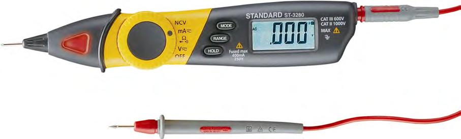 PEN TYPE DIGITAL MULTIMETER Compact and ergonomically designed pen type digital multimeter featuring a large LCD display with bar graph.
