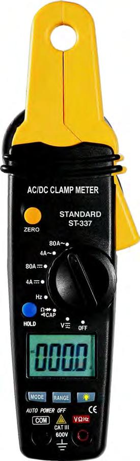 MINI AC/ DC CLAMP METER The ST337 is designed to verify the presence of load current, voltage and resistance etc.