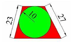26. The sides of a trapezoid touch the circle of radius 10 as shown in the figure below. The non parallel sides are of lengths 23 and 27 