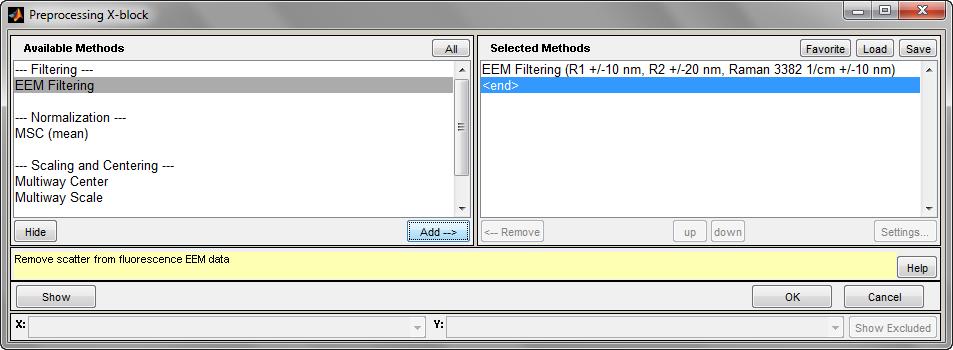 The EEM Filter Settings window closes.