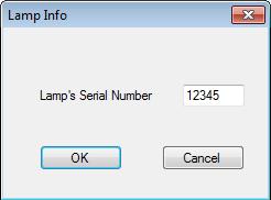 f The Lamp Info window appears. Enter the new bulb s serial number that you noted down previously, then click the OK button.