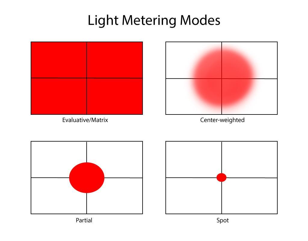 Light metering modes The most typical meeting modes are spot, In which a smaller cluster of sensors in