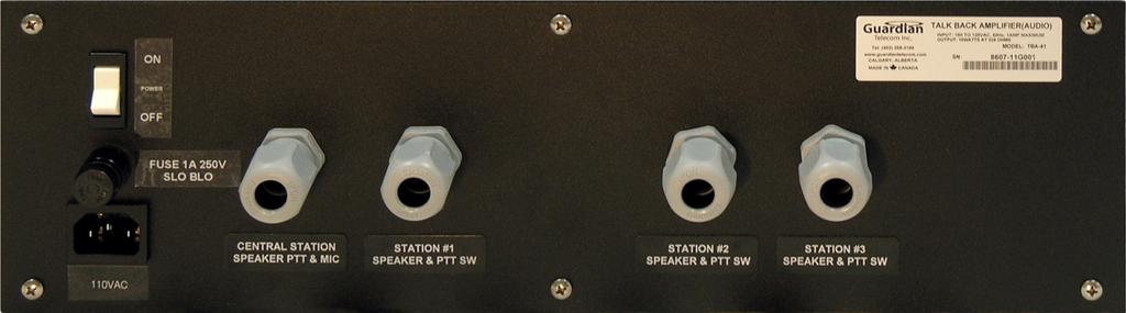 Clockwise rotation gives more volume, the volume controls have numbers from1 to 10 to assist in setting repeatability. Figure 2 TBA-41 Front Panel 3.
