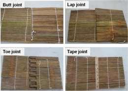 PEER-REVIEWED RTICLE Samples with different lap-joint allocations were produced as follows. BLVLs were manufactured by assembling five layers of lap-joint bamboo bundle sheets.