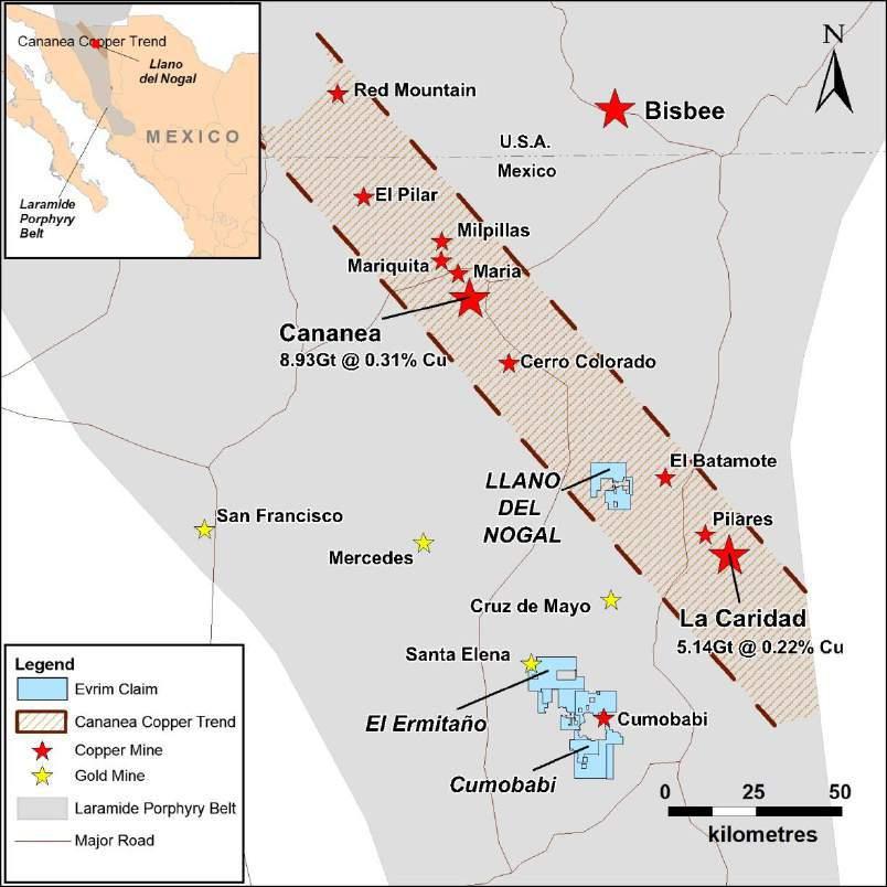 Llano Del Nogal Project for Option Consists of 105km 2 claim favourably located on the main Cananea-La Caridad copper-porphyry trend One of the few untested drill targets on the trend Several